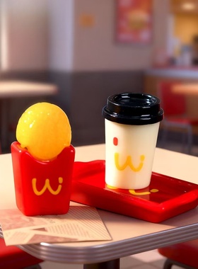 写实薯条炸鸡微景观车载桌面摆件