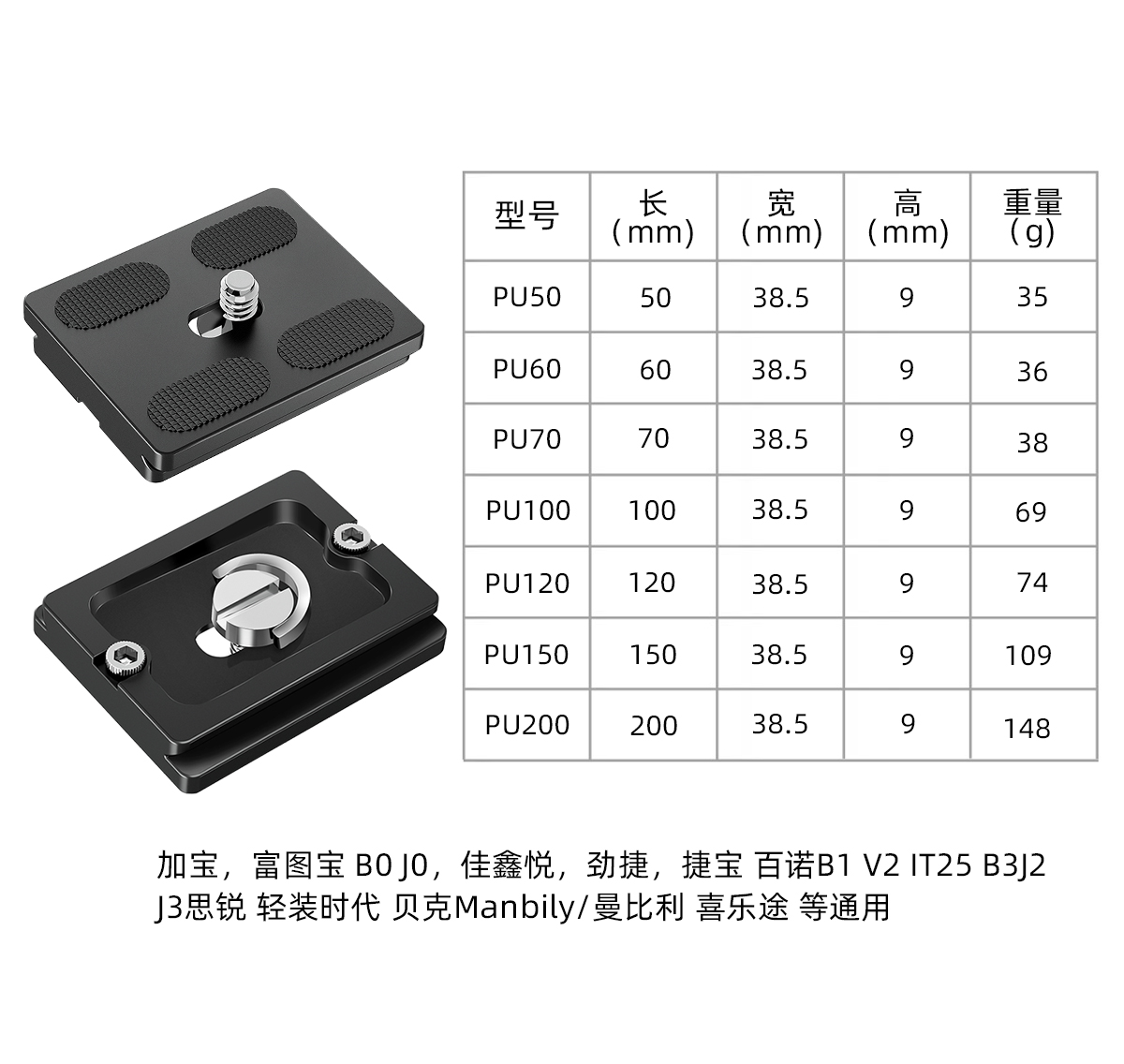 PU50 60 70 300加长快装板通用轻装时代百诺富图宝云台三脚架配件 - 图0