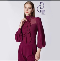 Dimension National Standard Dance Suit Autumn Winter Fashion New Morden Dance High Collar Lace Lady One-piece Blouses Ballroom Dress