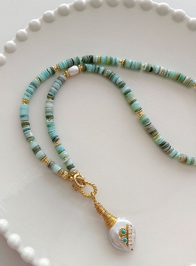 节日礼物天然淡水珍珠项链女绿松石锁骨链高级感串珠轻奢颈链