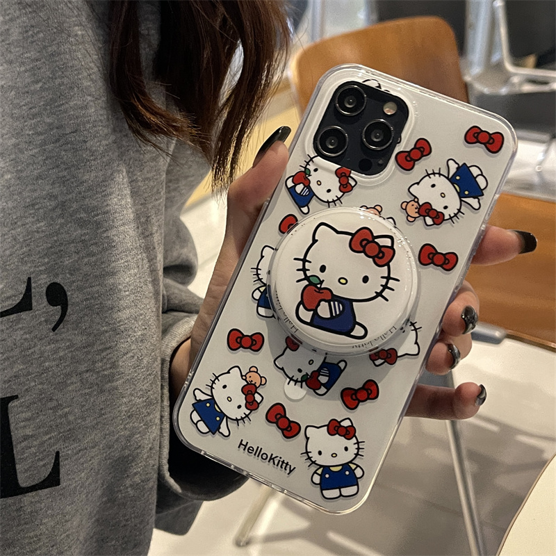 日韩ins风可爱卡通磁吸支架凯蒂猫蝴蝶结hellokitty适用苹果15promax手机壳iphone14全包13/12/11保护套硬壳 - 图2