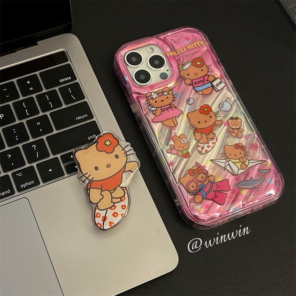 日韩ins风可爱卡通三丽鸥hellokitty海边渐变冲浪凯蒂猫适用苹果14手机壳15泡泡内斜纹iphone13promax/12/11-图1