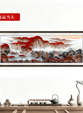 新中式实木框真丝布丝绢布肌理烫金画沙发背景画宋式美学