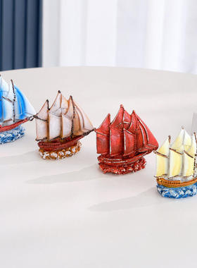树脂新款摆件小创意家居彩绘装饰品地中海风格小船摆设船模型