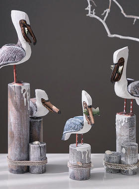 实木树桩鸟地中海家居装饰木雕摆设摆件品家居饰品木制品