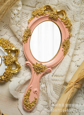 法式风小镜子创意复古手柄镜手持镜子高级欧式公主手持镜子