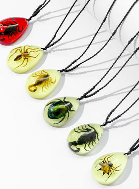 千年虫外贸水晶吊坠滴胶包埋天然昆虫独特水滴挂件编织绳礼物树脂