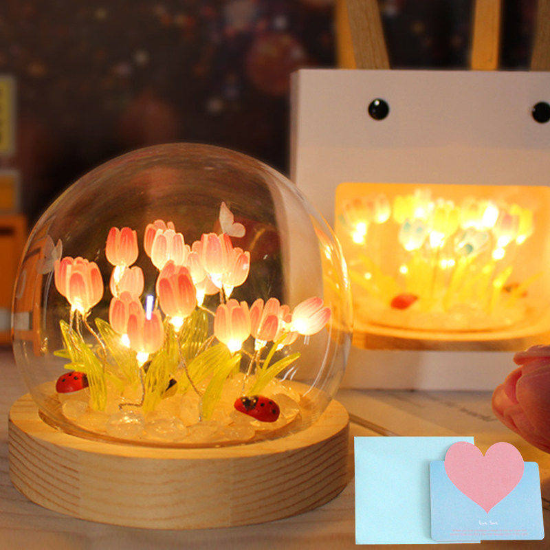 郁金香小夜灯手工diy材料包台灯沙龙生日中秋节七夕女生闺蜜礼物