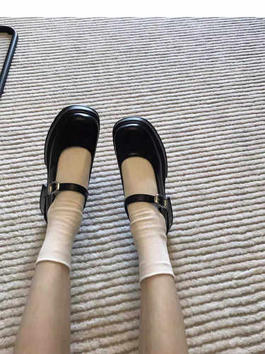 黑色法式粗跟厚底小皮鞋女2025春秋季新款日系jk增高玛丽珍单鞋子 - 图3