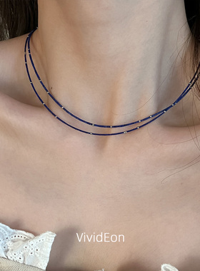 天然青金石项链VividEon银极细