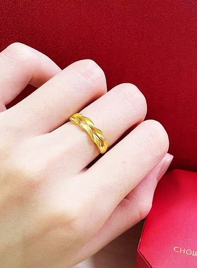 女款9999金包银麻花麦穗戒指指环