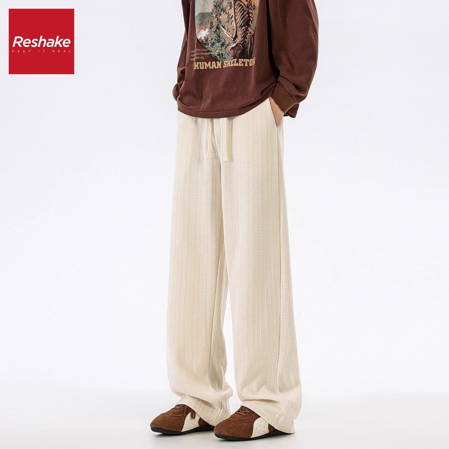 FAIRWHALE SHAKE/华菲·型格宽松直筒美式麦穗纹阔腿休闲裤男冬季,淘宝优惠券,粉丝福利购,淘宝优惠卷