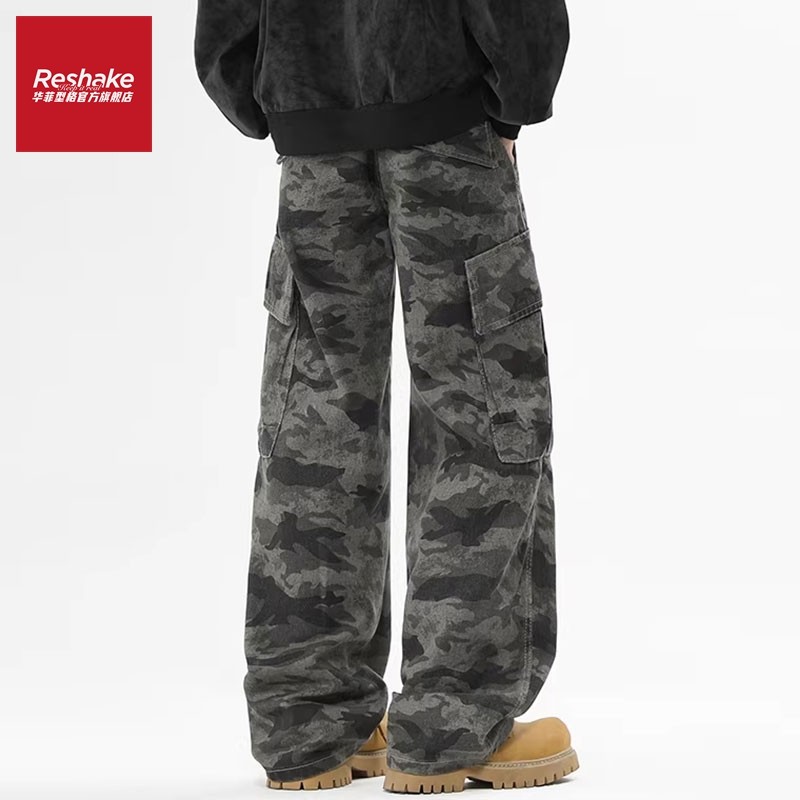华菲型格大口袋工装阔腿长裤冬季潮牌美式宽松直筒迷彩休闲裤男士,淘宝优惠券,粉丝福利购,淘宝优惠卷
