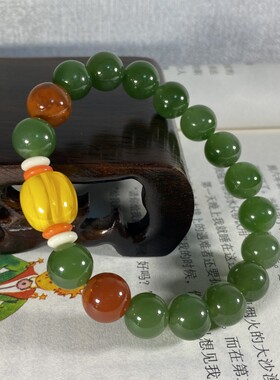 10mm超值漂亮菠菜绿圆珠碧玉手链