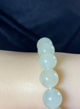 天然新疆和田青白玉圆珠手链