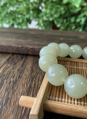 圆珠男款手链和田青白玉