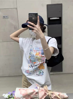 *捡漏一线*专柜*撤回剪标卡通涂鸦印花T恤女夏纯棉纯棉