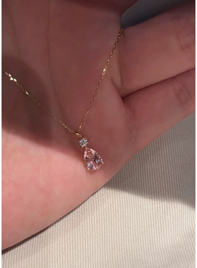 超闪粉色水滴吊坠项链女轻奢小众高级感锁骨链简约时尚高颜值配饰