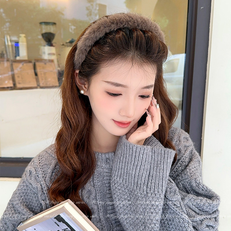 秋冬高颅顶毛绒发箍女2024年新款带齿复古气质头箍洗脸压发卡头饰,淘宝优惠券,粉丝福利购,淘宝优惠卷