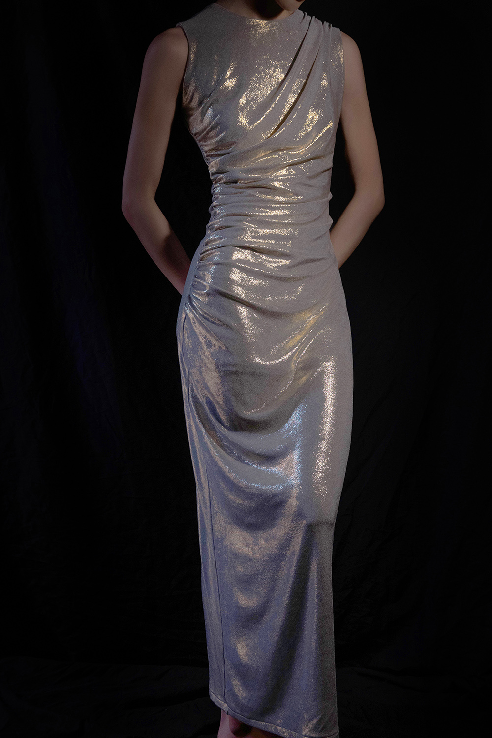若浓「赫拉的不眠夜」倾泻流动褶皱希腊女神鎏金订婚轻礼服连衣裙 - 图0