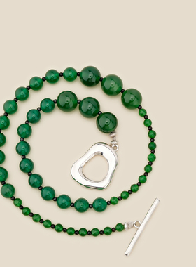 Fanciegarden 错落绿玛瑙圆珠拼接手工项链