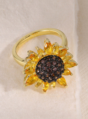 向日葵锆石戒指女款镀金镶钻太阳花开口指环小红书爆款轻奢配饰