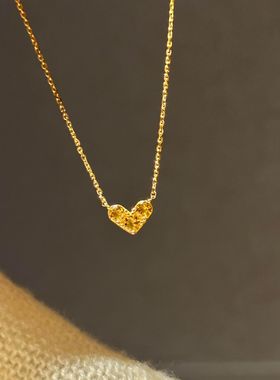 S925纯银招财黄钻小爱心项链女中古风复古高级感小红书爆款锁骨链