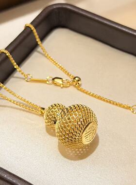 S925纯银 古法黄金立体葫芦项链镂空设计感复古精致拉伸链尾
