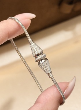 S925纯银 子弹头蛇骨链手链高级感满钻轻奢鹿晗同款
