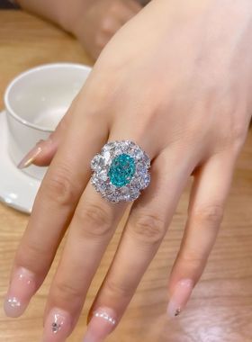 帕拉伊巴色高碳钻戒指S925银镀金