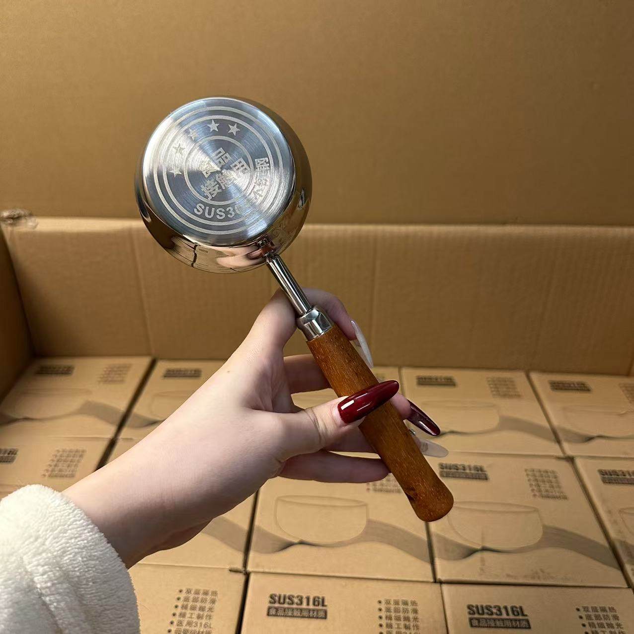 颜一好物 304不锈钢长柄平底锅木柄厨房热油炝油淋油小锅迷你奶锅,淘宝优惠券,粉丝福利购,淘宝优惠卷