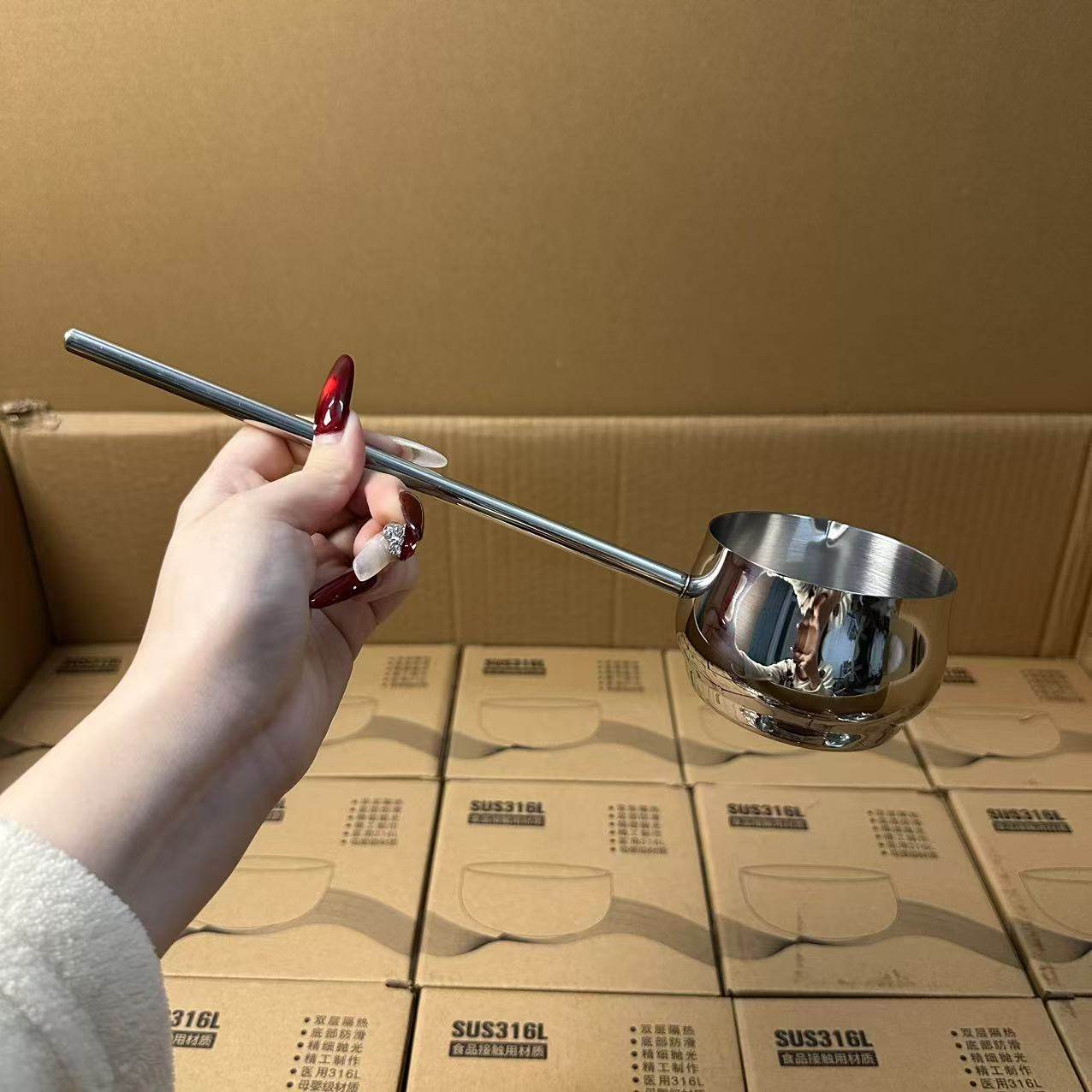 颜一好物 304不锈钢长柄平底锅木柄厨房热油炝油淋油小锅迷你奶锅,淘宝优惠券,粉丝福利购,淘宝优惠卷