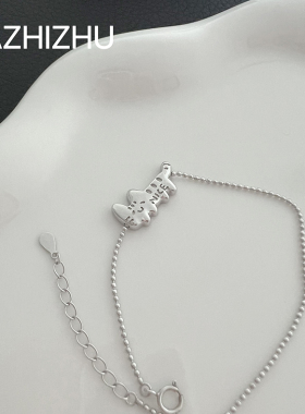 大只猪在家 原创可爱好好猫咪s925纯银好运简单手链链条