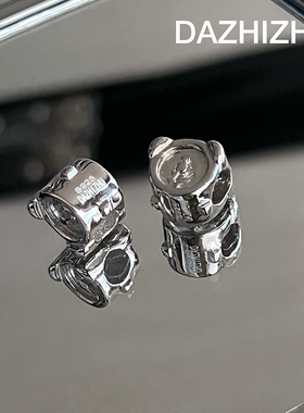 大只猪在家 原创可爱强强小猫s925银串珠beads搭配DIY手链串珠