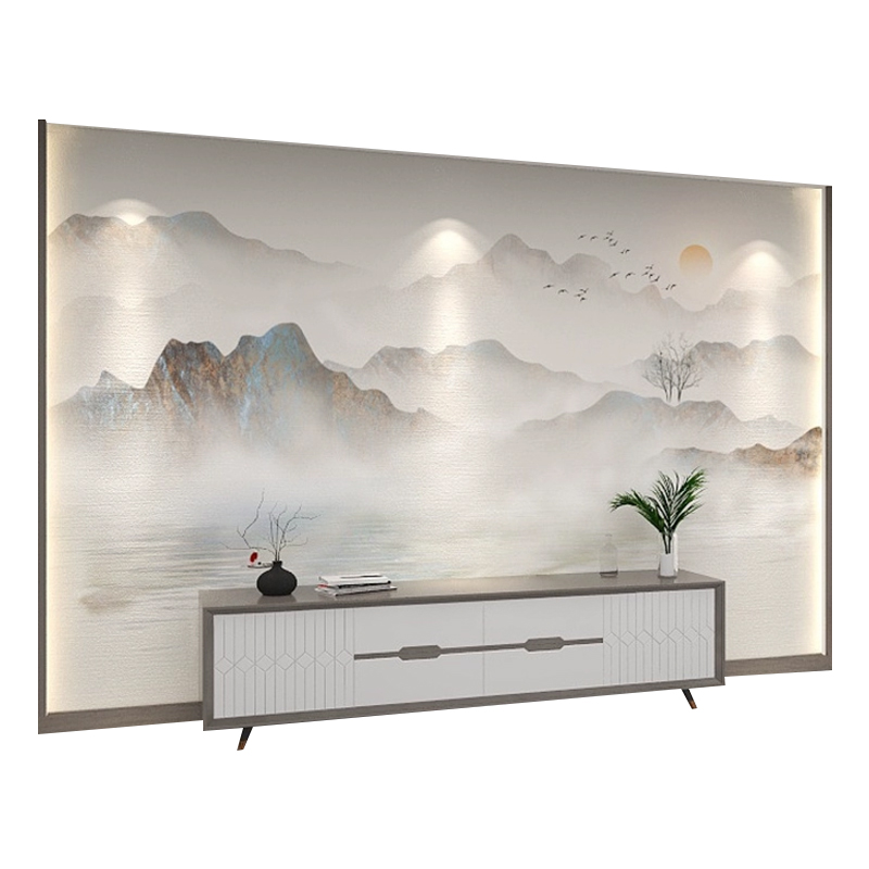 2024新款中式电视背景墙徽派山水碳晶板壁画竹木纤维板装饰扣板 - 图3