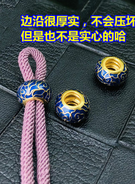 S925纯银镀金烧蓝大孔祥云珠配件