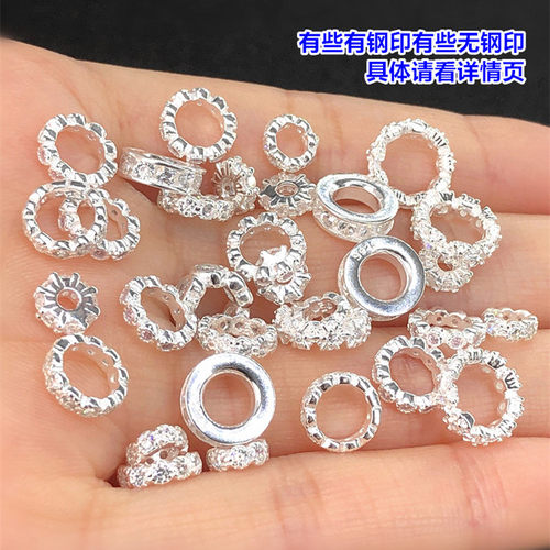 s925纯银素银微镶锆石隔珠垫片水晶手串编织手绳项链手工diy配件 - 图1