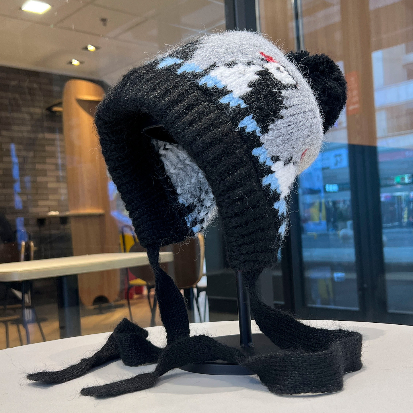 可爱企鹅针织帽子女冬季保暖护耳防寒套头帽费尔岛风绑带毛线帽潮,淘宝优惠券,粉丝福利购,淘宝优惠卷