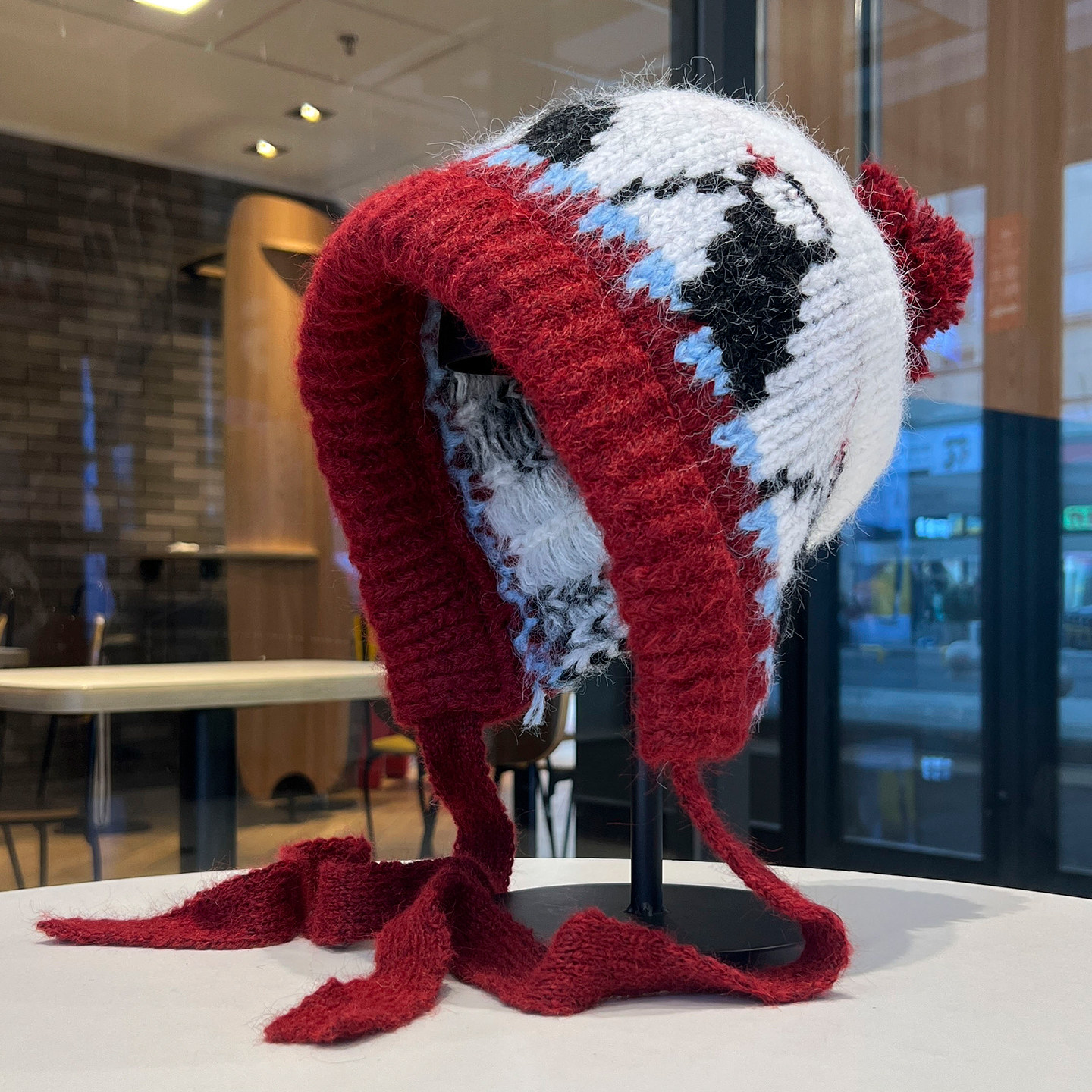 可爱企鹅针织帽子女冬季保暖护耳防寒套头帽费尔岛风绑带毛线帽潮,淘宝优惠券,粉丝福利购,淘宝优惠卷