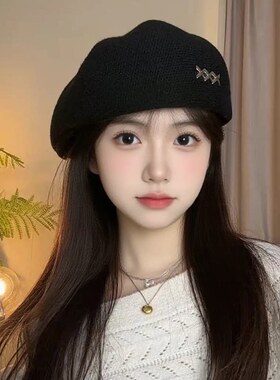 秋冬毛呢贝雷帽女保暖显脸小