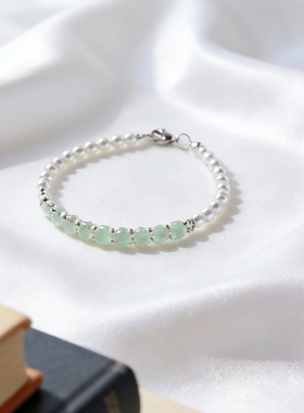 阅微雅记绿猫眼石珍珠手链设计师原创海蓝宝色手链项链