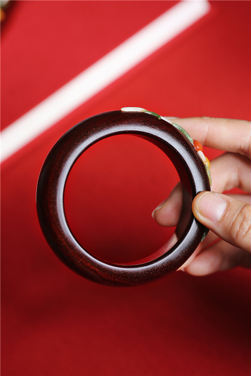 印度小叶紫檀百宝嵌蟠桃手镯木梳子套装送情人节生日送礼文玩收藏 - 图2