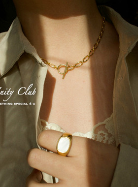 复古中性风纯银镀金加粗项链