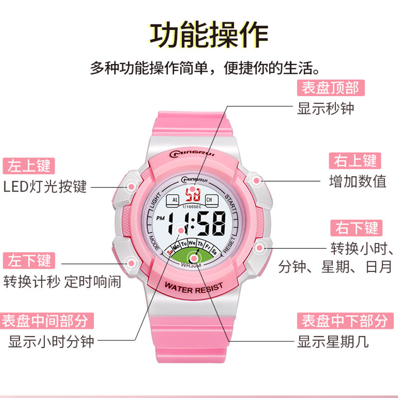 2021新款儿童女孩粉色可爱带电子表 Asvinda国产腕表