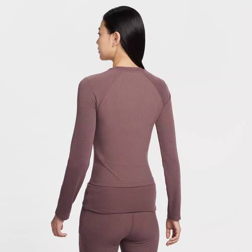 NIKE/耐克女紧身长袖罗纹上衣26春刺绣小勾修身针织衫IF0237-502 - 图0
