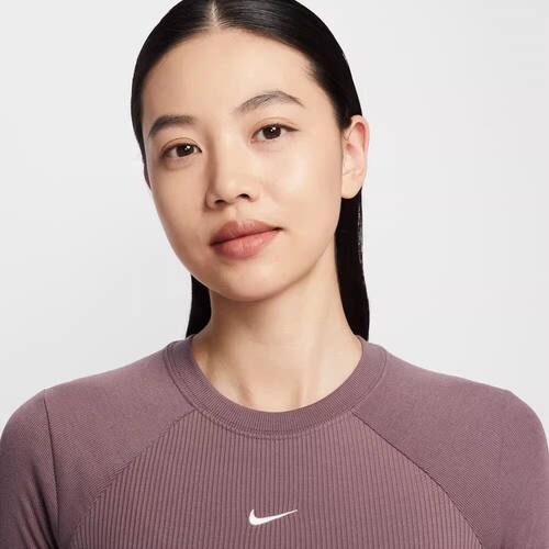 NIKE/耐克女紧身长袖罗纹上衣26春刺绣小勾修身针织衫IF0237-502 - 图1