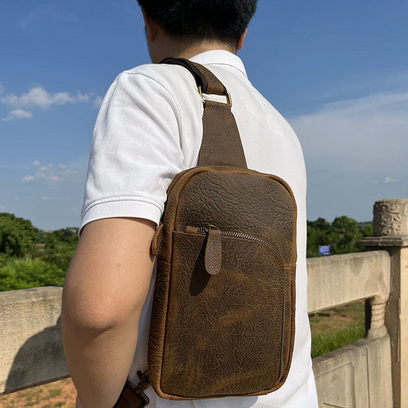 First-layer genuine leather large-capacity chest bag