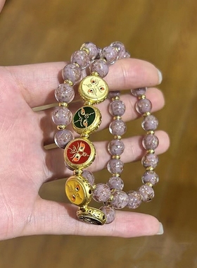 五路财神景泰蓝金箔手串香灰琉璃