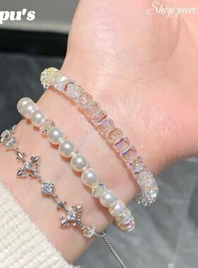 碎冰冰手链施家人造水晶华子手链水晶手链白色闺蜜手串8mm