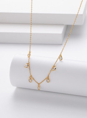 跨境外贸s925纯银时尚流行小清新简约镶锆石锁骨链气质冷淡风